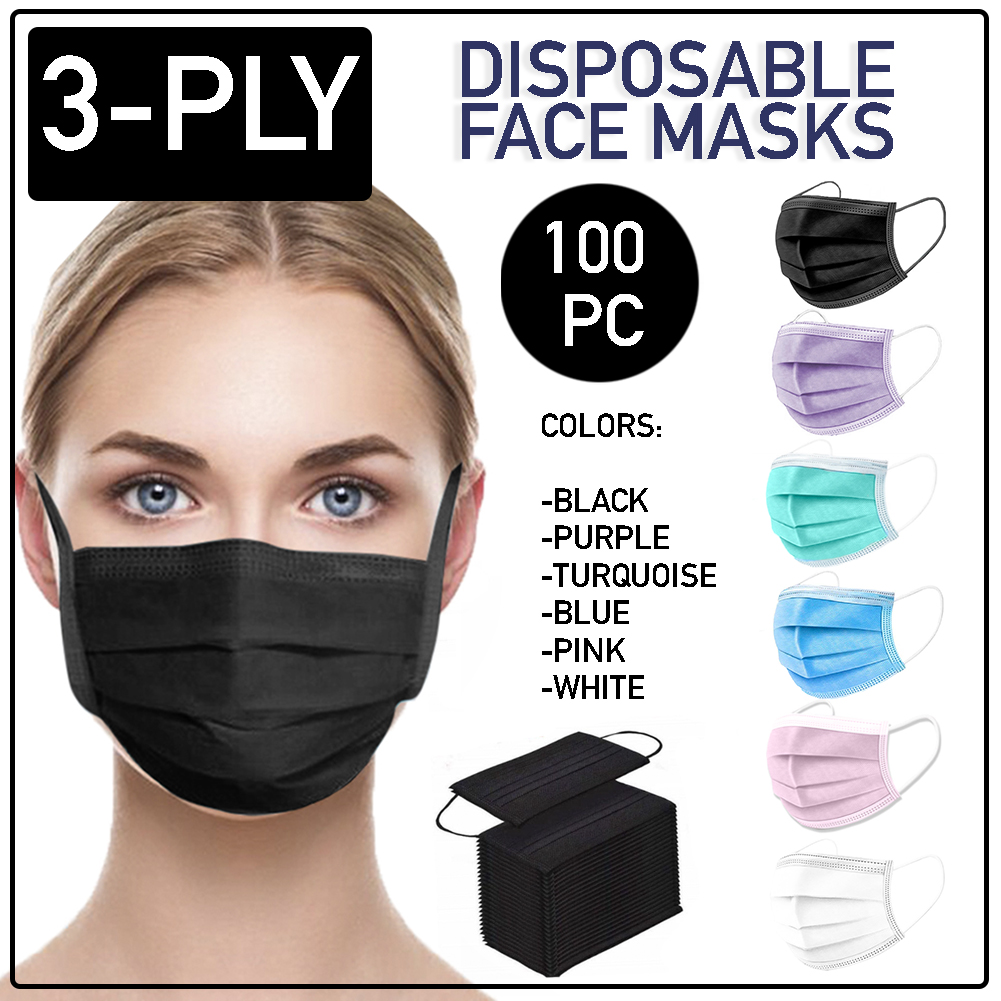 Disposable Face Mask 100 PCS 3-Ply Dental Medical Ear-Loop Mouth Cover ...