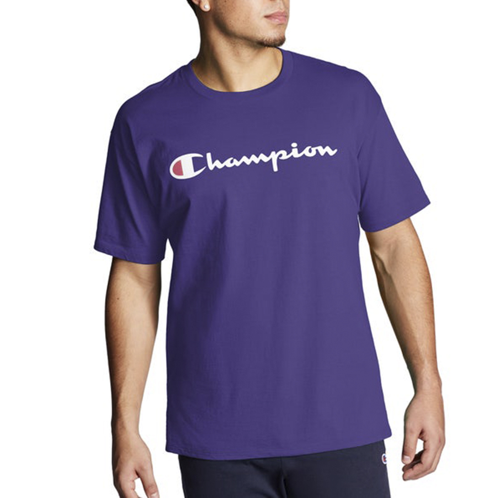 Champion Men's GT23H-Y06794 Short Sleeve Striped Front Script Logo 