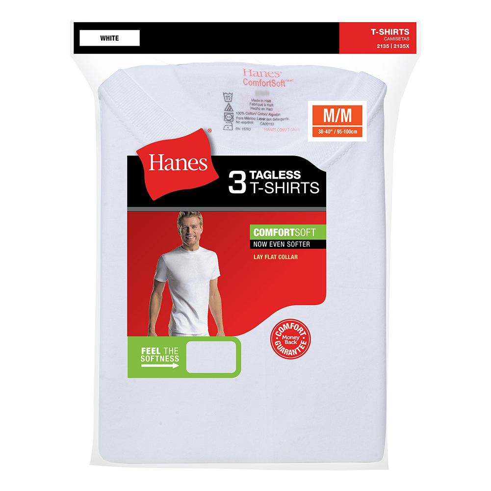 Hanes 3-Pack Men's Tagless T-Shirt ComfortSoft Crewneck Assorted