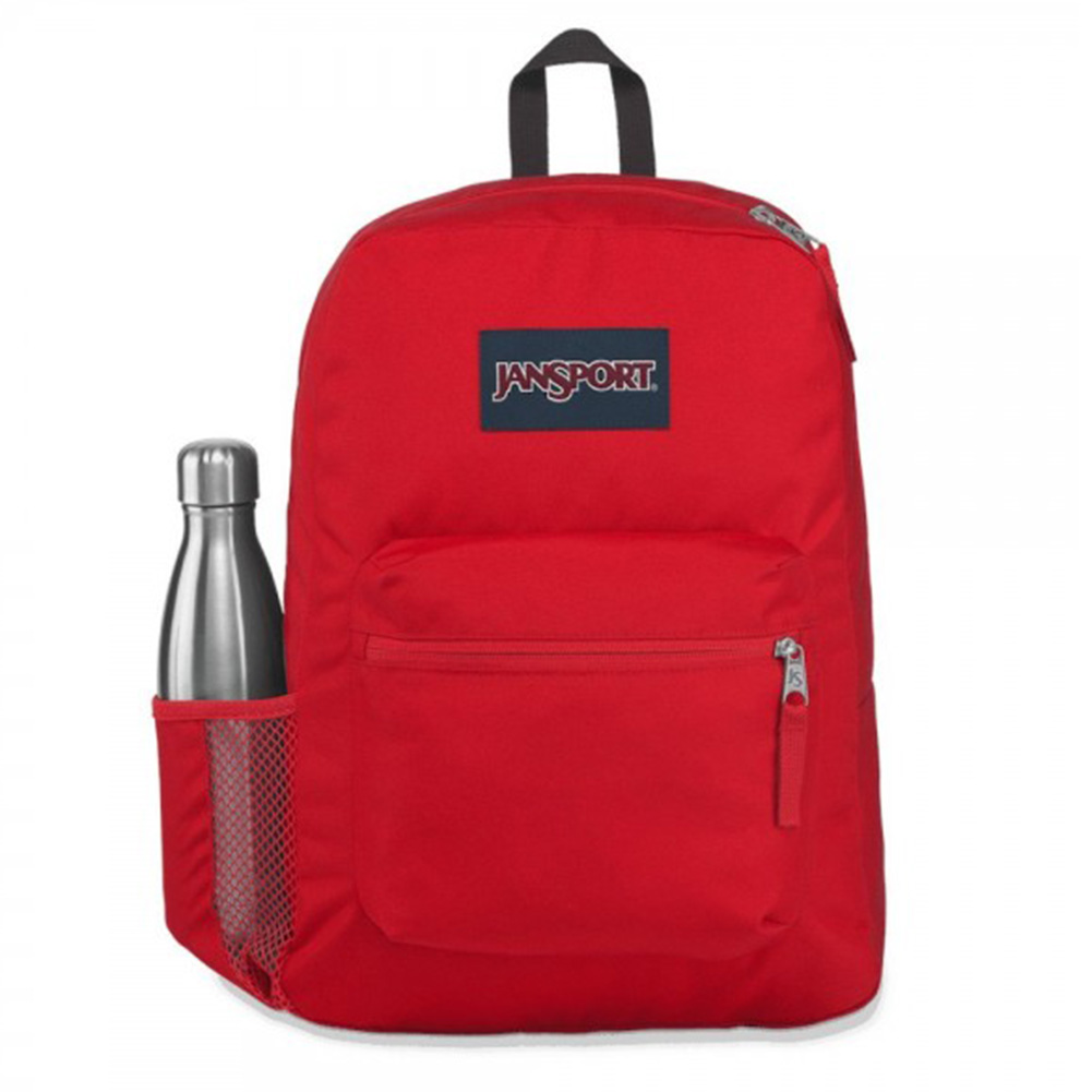 Color:Red Tape:JanSport Cross Town 100% Authentic School Backpack With Front Pocket 13x8.5x17