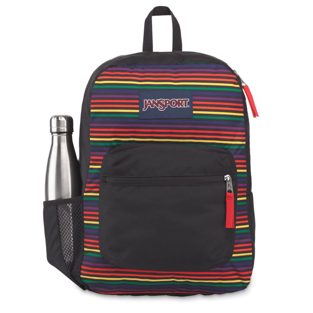 Color:Rainbow Stripes:JanSport Cross Town 100% Authentic School Backpack With Front Pocket 13x8.5x17